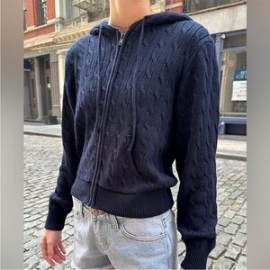 Brandy Melville Navy Cable Knit Zip Up Sweater